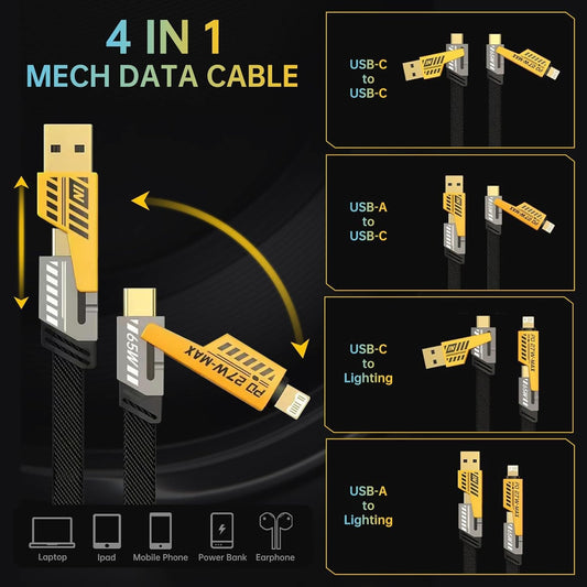 4-in-1 Mech High Speed Data Cable Durable Reliable Fast Charging Stable Transfer