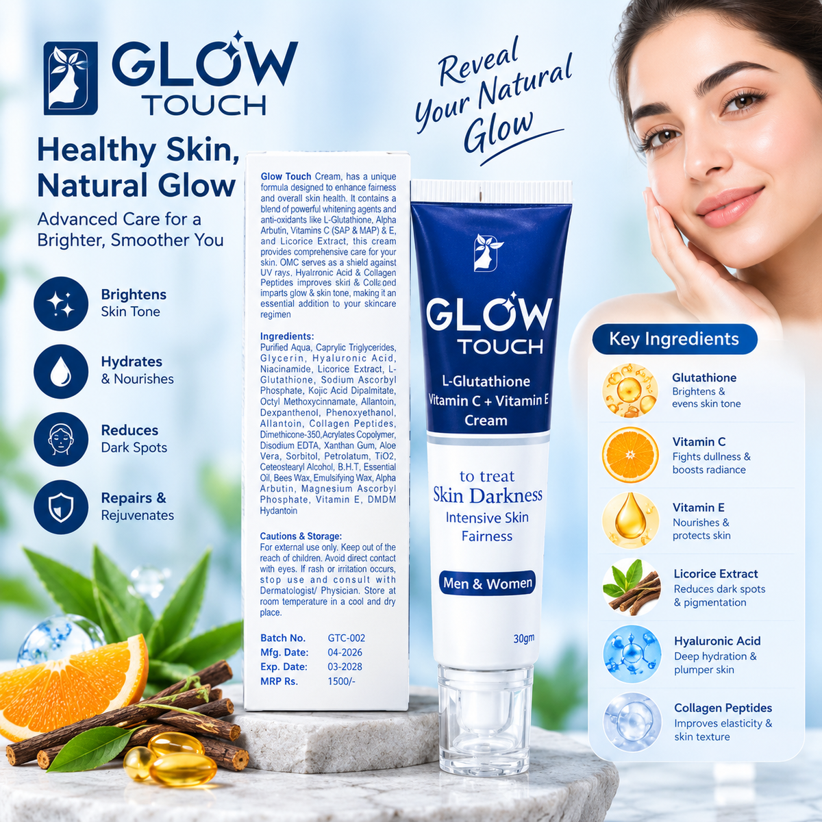 Glow Touch Brightening Cream – Glutathione & Vitamin C (30g) — original image 1