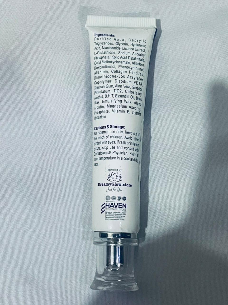 Glow Touch Cream tube back – Ingredients list
