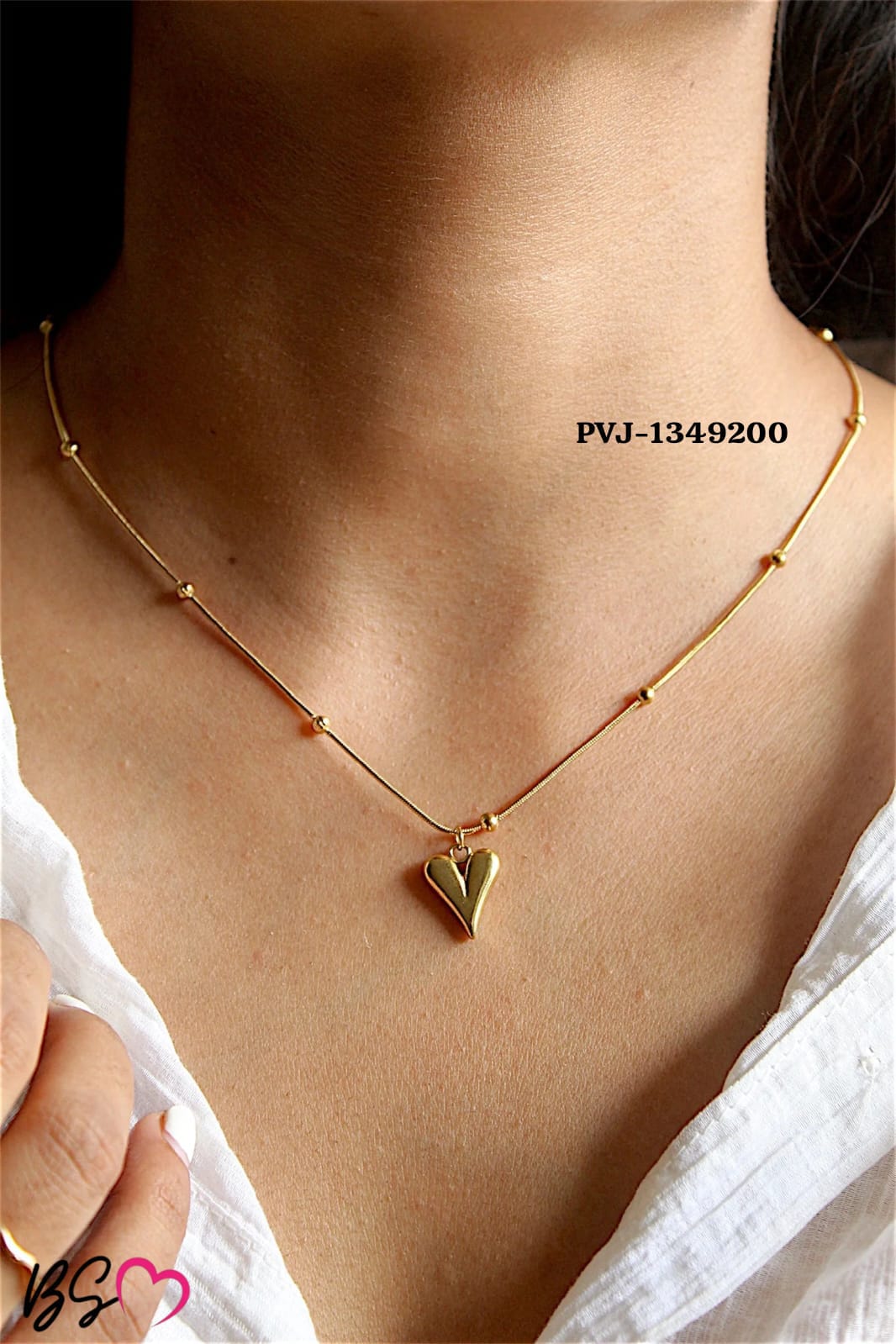 Ball Chain Heart Korean Pendant Elegant Golden Necklace Sku Pvj 200