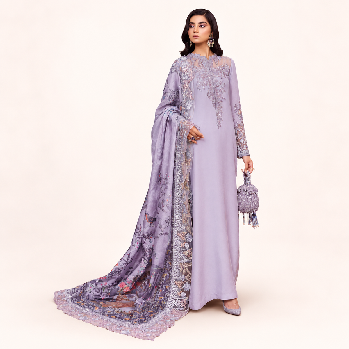 Azure AZ-06 lavender embroidered silk 3-piece suit