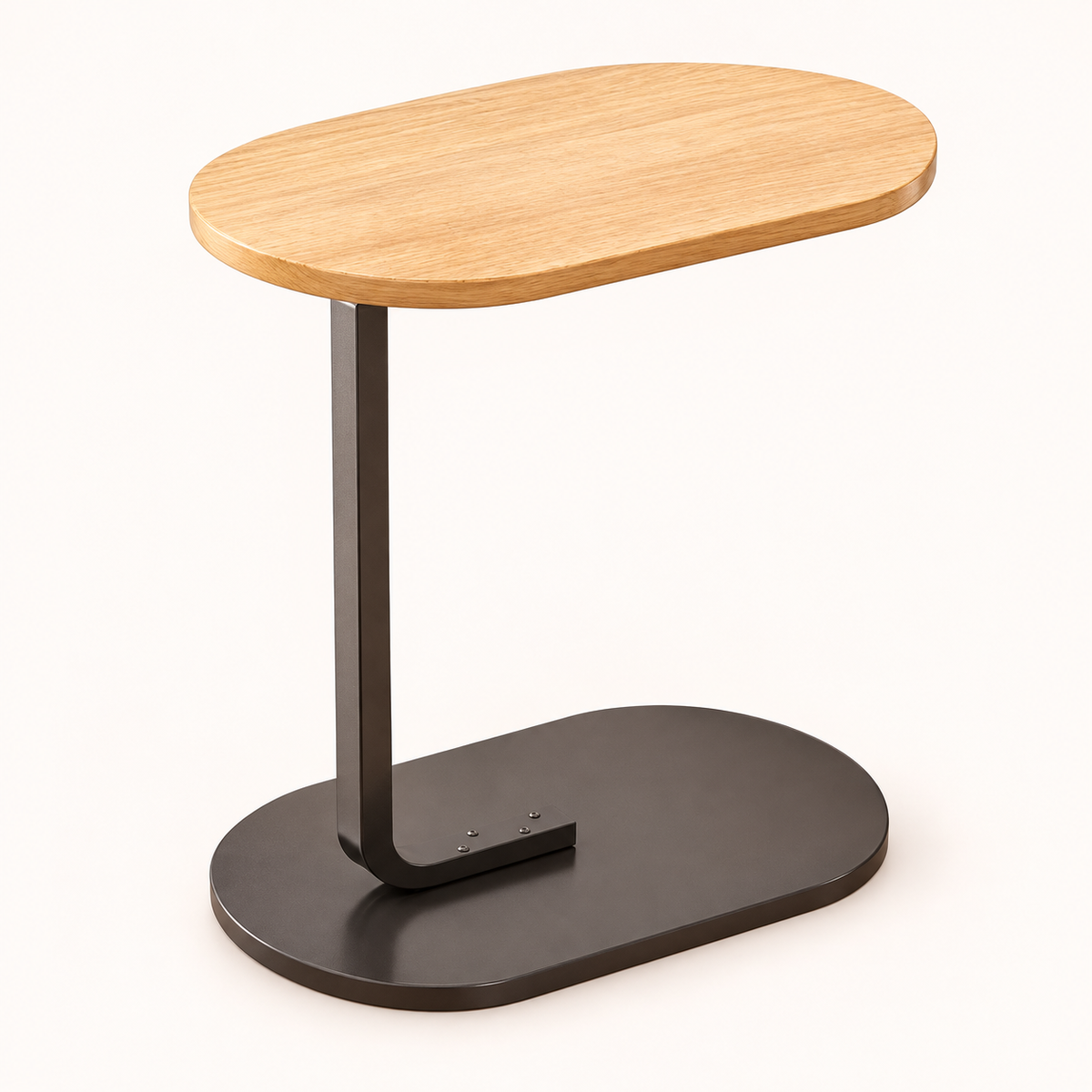 C-shaped oval side table with wooden top