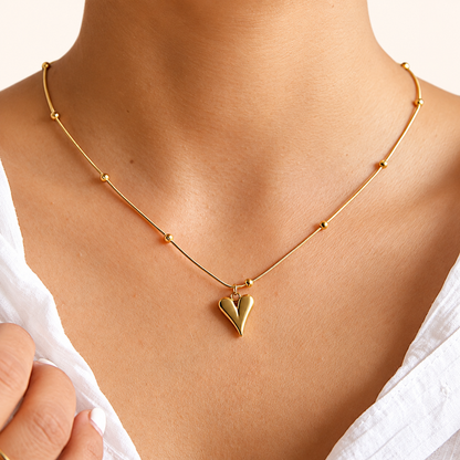 Golden heart pendant ball chain necklace