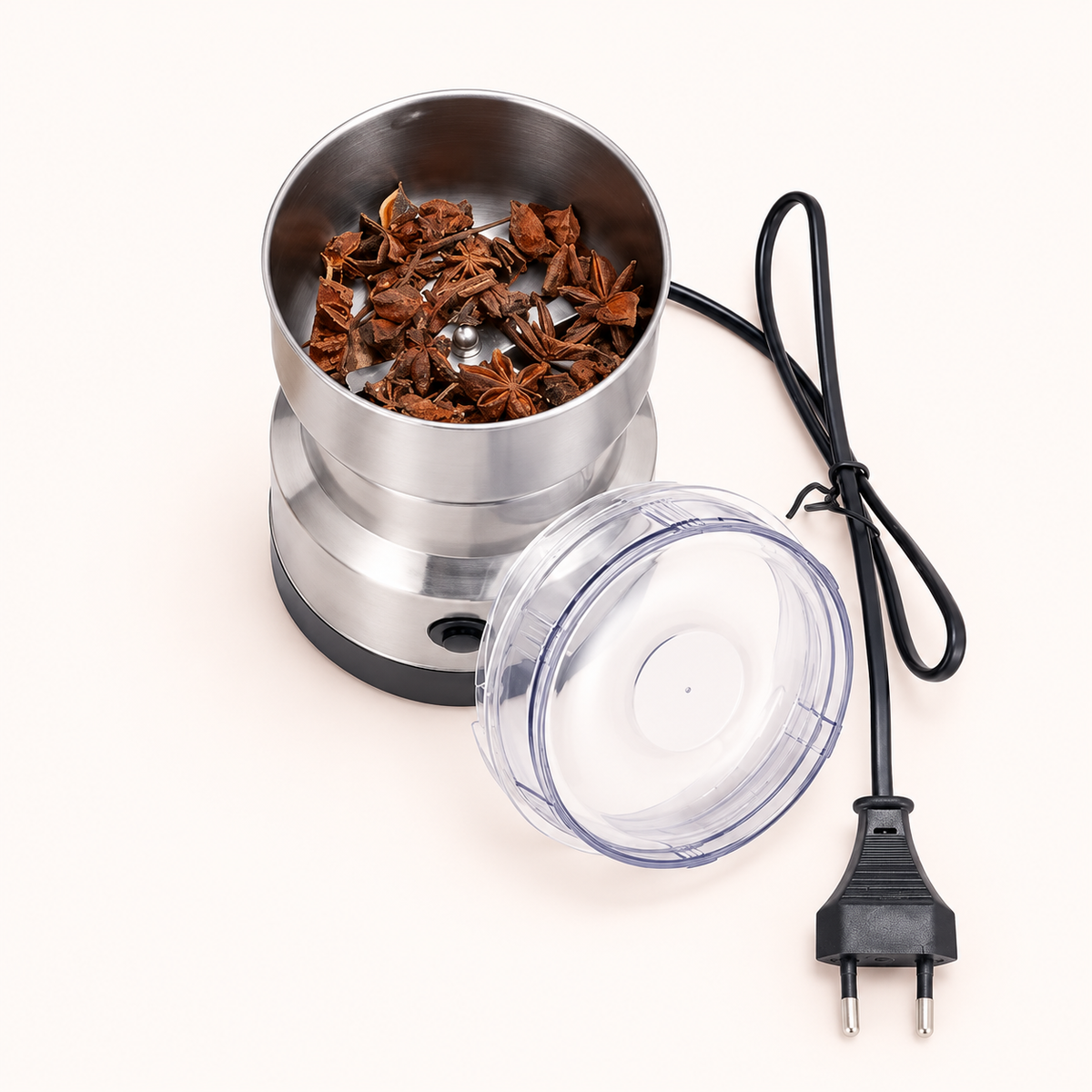 Stainless steel electric spice and coffee grinder