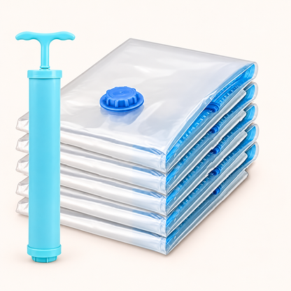 Vacuum storage bags with hand pump