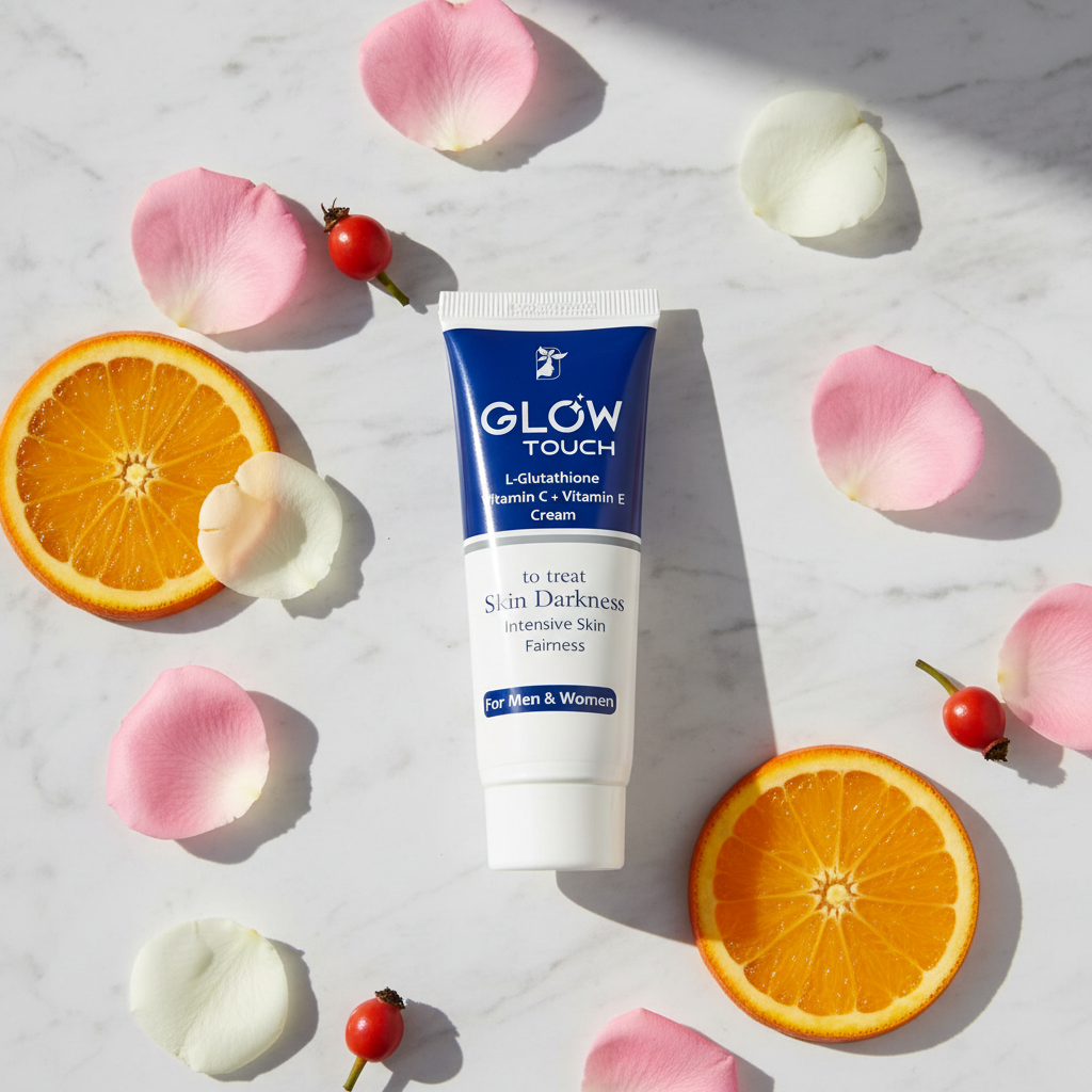 Glow Touch Cream lifestyle flat lay